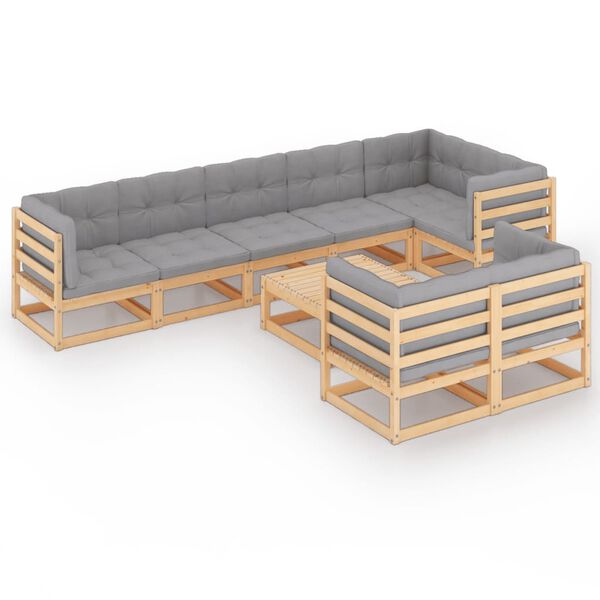 vidaXL Salon de jardin 9 pcs avec coussins Bois de pin massif