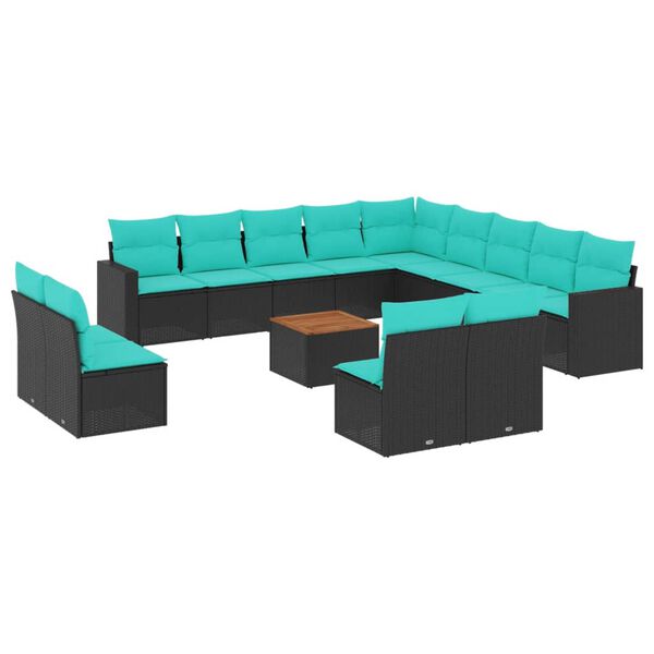 vidaXL Salon de jardin avec coussins 14 pcs noir r&eacute;sine tress&eacute;e