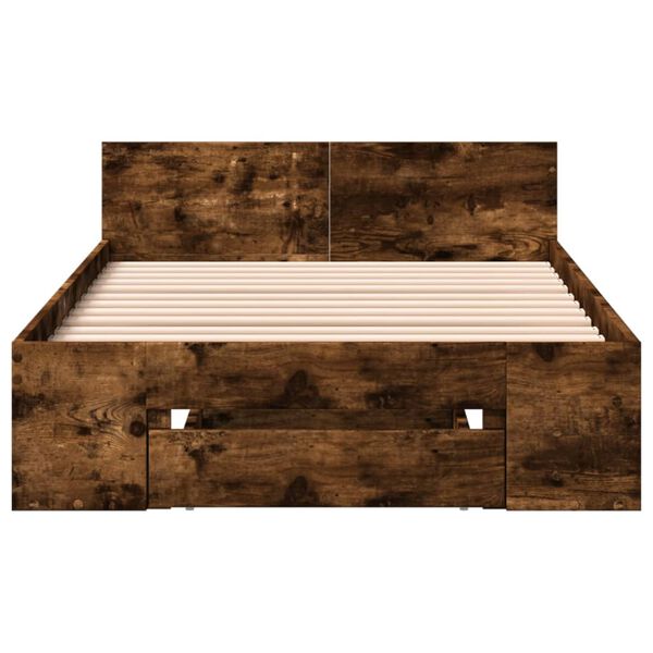 vidaXL Cadre de lit avec tiroir sans matelas ch&ecirc;ne fum&eacute; 75x190 cm