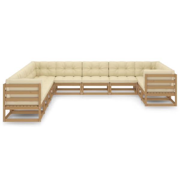 vidaXL Salon de jardin 11 pcs avec coussins Marron miel Bois de pin