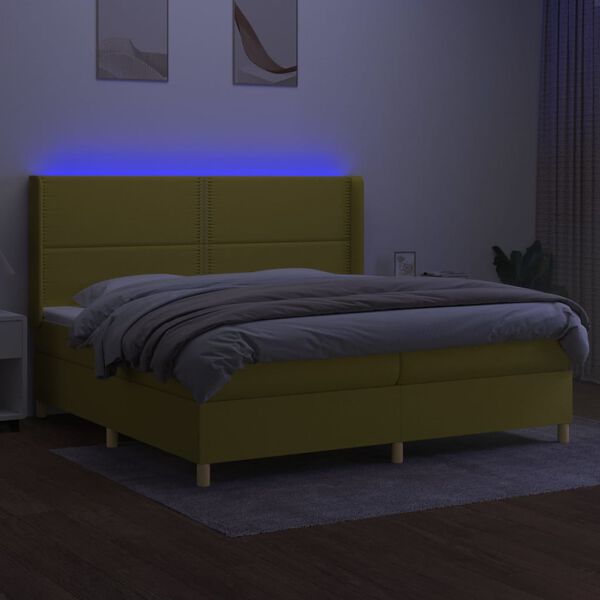 vidaXL Sommier &agrave; lattes de lit matelas et LED Vert 200x200 cm Tissu
