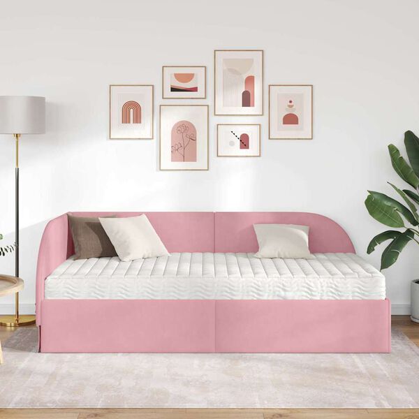 vidaXL Cadre de lit d'angle avec matelas 2 pcs Gris Velours