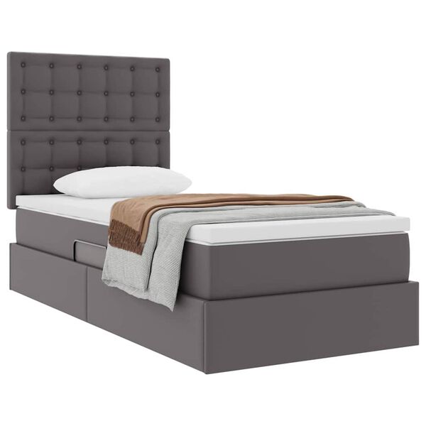 vidaXL Lit de Rangement avec matelas Gris 90 x 200 cm Cuir synth&eacute;tique