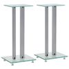 vidaXL Support haut-parleur 2pc Verre tremp&eacute; Design 2 colonnes Argent&eacute;