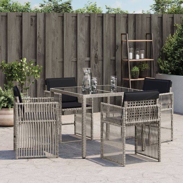 vidaXL Chaises de jardin avec coussins lot de 4 gris clair poly rotin