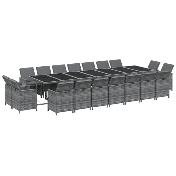 vidaXL Ensemble &agrave; manger de jardin coussins 19 pcs R&eacute;sine tress&eacute;e Gris