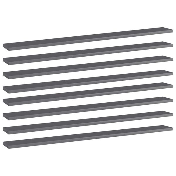 vidaXL Panneaux biblioth&egrave;que 8pcs Gris brillant 100x10x1,5cm Agglom&eacute;r&eacute;