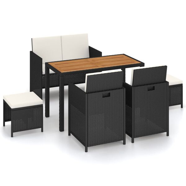 vidaXL Ensemble &agrave; manger d'ext&eacute;rieur 6 pcs R&eacute;sine tress&eacute;e et acacia