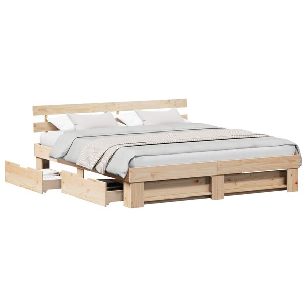 vidaXL Cadre de lit avec t&ecirc;te de lit Marron 200 x 200 cm Pin massif