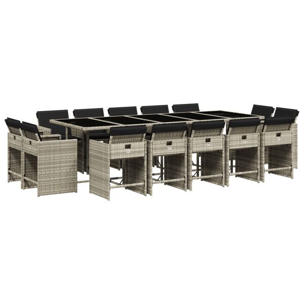 vidaXL Ensemble &agrave; manger de jardin et coussins 15 pcs gris clair rotin