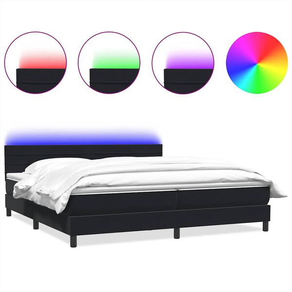 vidaXL Sommier &agrave; lattes de lit avec matelas et LED noir 200x220 cm velours