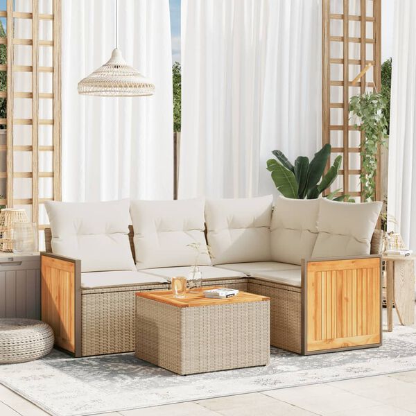 vidaXL Salon de jardin avec coussins 5 pcs beige r&eacute;sine tress&eacute;e