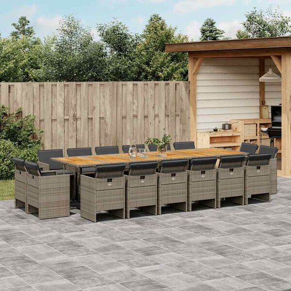 vidaXL Ensemble &agrave; manger de jardin 17 pcs et coussins r&eacute;sine tress&eacute;e