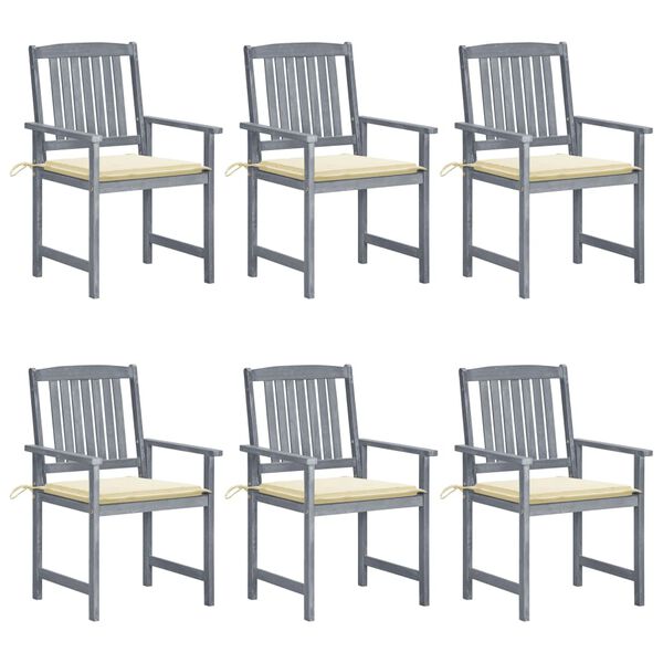 vidaXL Chaises de jardin et coussins lot de 6 Bois acacia massif Gris