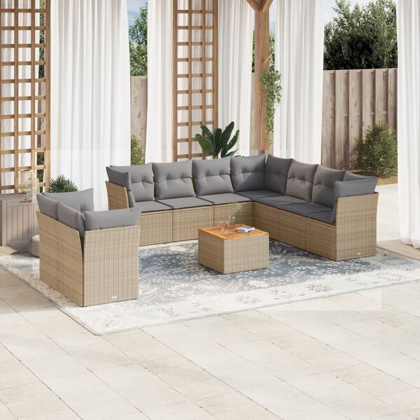 vidaXL Salon de jardin avec coussins 10 pcs beige r&eacute;sine tress&eacute;e