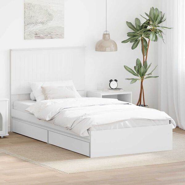 vidaXL Lit de Rangement Blanc 100 x 200 cm Bois d'ing&eacute;nierie