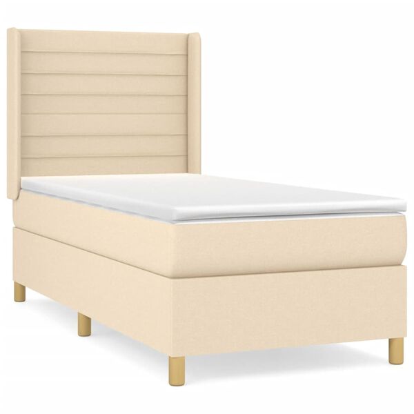 vidaXL Sommier &agrave; lattes de lit et matelas Cr&egrave;me 90x190 cm Tissu