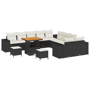 vidaXL Ensemble de canap&eacute; de jardin avec coussin 13 pcs Noir polyrotin