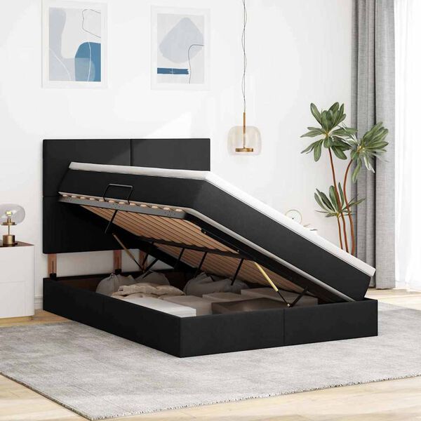 vidaXL Lit avec rangement et LED avec LED Noir 140 x 190 cm Polyester