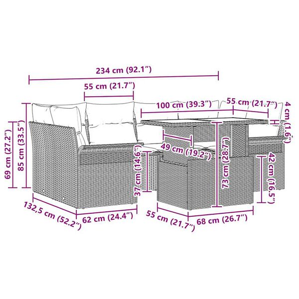 vidaXL Ensemble de canap&eacute; de jardin 7 pcs Beige Poly rotin