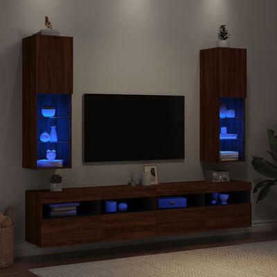 vidaXL Meubles TV avec lumières LED 2 pcs chêne marron 30,5x30x102 cm