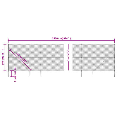 vidaXL Clôture à mailles losangées avec ancrage anthracite 1,4x25 m