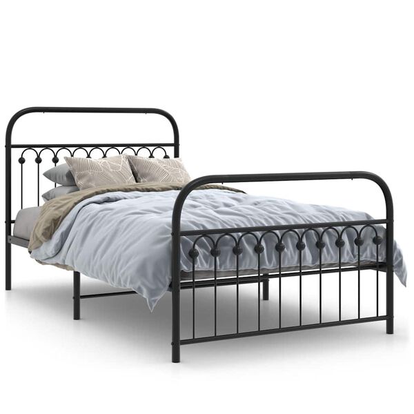 vidaXL Cadre de lit m&eacute;tal sans matelas avec pied de lit noir 107x203cm
