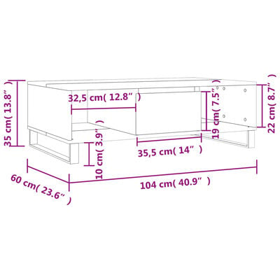 vidaXL Table basse sonoma gris 104x60x35 cm bois d'ingénierie