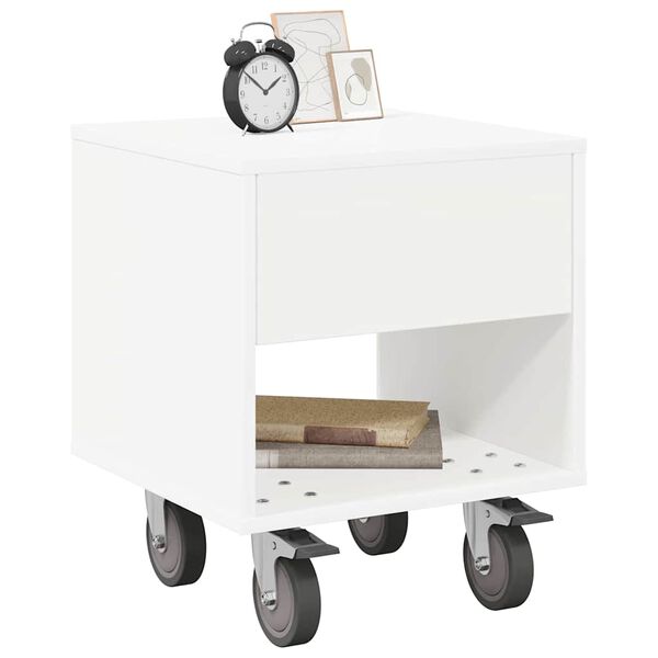 vidaXL Table de chevet Blanc 40,5 x 40 x 48 cm Bois d'ing&eacute;nierie