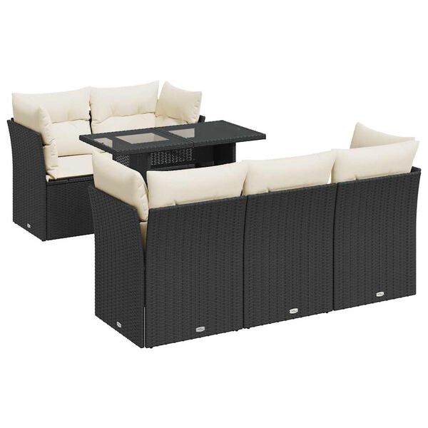 vidaXL Salon de jardin 6 pcs avec coussins noir r&eacute;sine tress&eacute;e