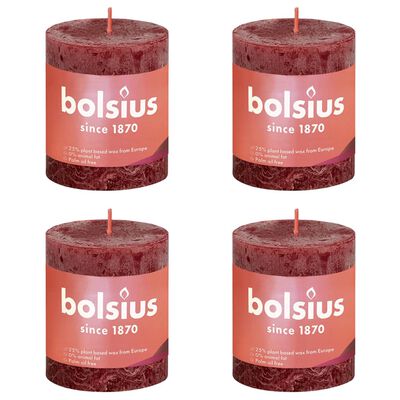 Bolsius Bougies pilier rustiques Shine 4 pcs 80x68 mm Rouge velours
