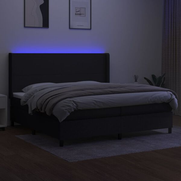 vidaXL Sommier &agrave; lattes de lit matelas LED Noir 200x200 cm Tissu