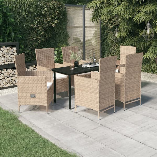 vidaXL Ensemble &agrave; manger de jardin avec coussins 7 pcs Beige