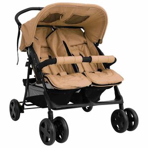 vidaXL Poussette &agrave; deux places Taupe Acier