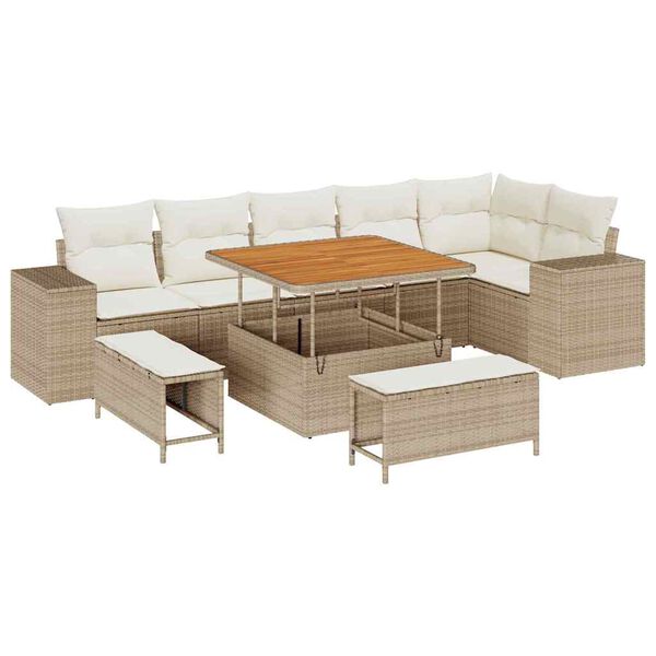vidaXL Ensemble de canap&eacute; de jardin 9 pcs Beige et cr&egrave;me polyrotin