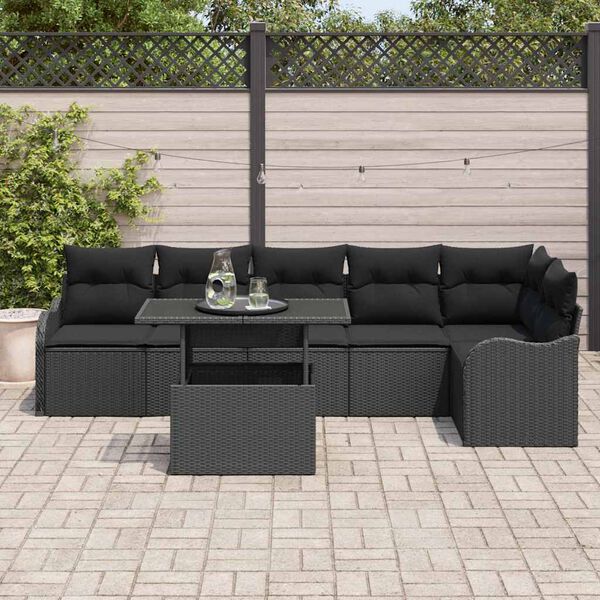 vidaXL Ensemble de canapé de jardin avec coussin 7 pcs Noir Poly rotin