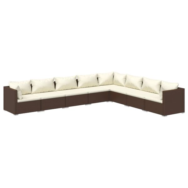 vidaXL Salon de jardin 8 pcs avec coussins R&eacute;sine tress&eacute;e Marron