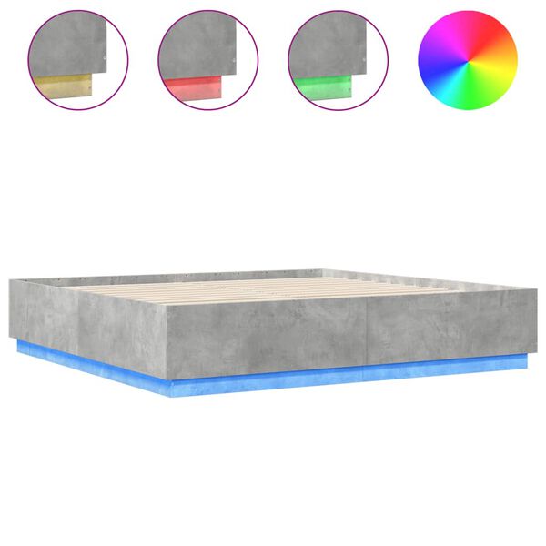 vidaXL Cadre de lit avec LED sans matelas gris b&eacute;ton 200x200 cm