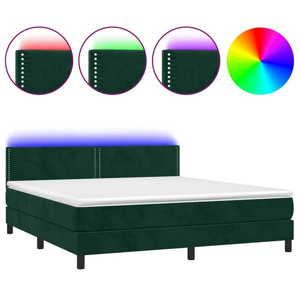 vidaXL Sommier &agrave; lattes de lit avec matelas LED Vert fonc&eacute; 160x200 cm