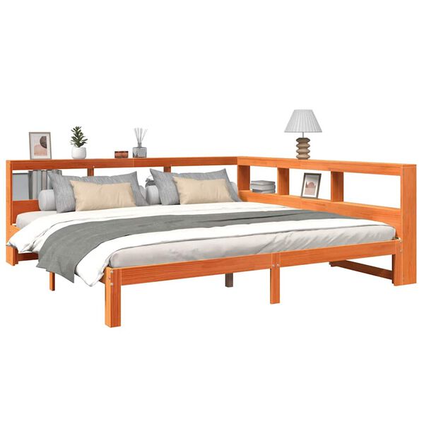 vidaXL Lit biblioth&egrave;que sans matelas cire marron 180x200 cm pin massif