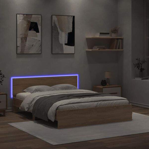vidaXL Cadre de lit avec LED sans matelas chêne sonoma 150x200 cm