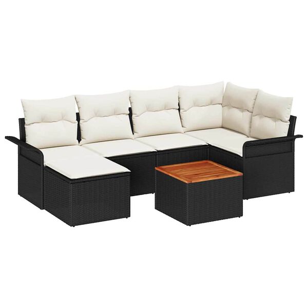 vidaXL Ensemble de canap&eacute; de jardin avec coussin 7 pcs Noir polyrotin