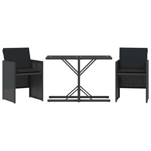 vidaXL Ensemble de bistro 3 pcs avec coussins noir r&eacute;sine tress&eacute;e
