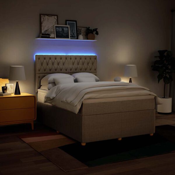 vidaXL Sommier &agrave; lattes de lit avec matelas Cr&egrave;me 140x190 cm Tissu