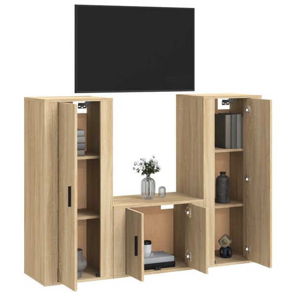vidaXL Ensemble de meubles TV 3 pcs Ch&ecirc;ne sonoma Bois d'ing&eacute;nierie