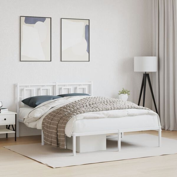 vidaXL Cadre de lit m&eacute;tal sans matelas et t&ecirc;te de lit blanc 140x190 cm