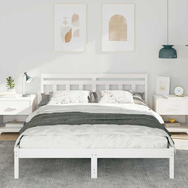 vidaXL Cadre de lit Blanc 140 x 200 cm Pin massif