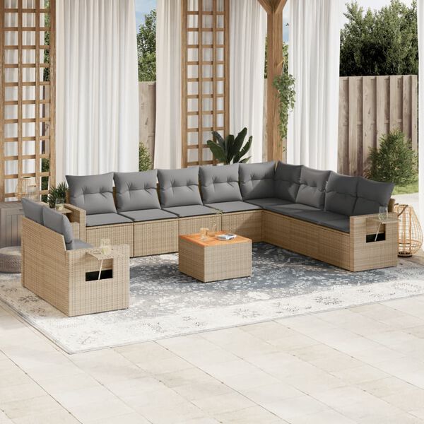 vidaXL Salon de jardin 11 pcs avec coussins beige r&eacute;sine tress&eacute;e