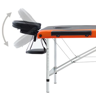 vidaXL Table de massage pliable 3 zones Aluminium Noir et orange