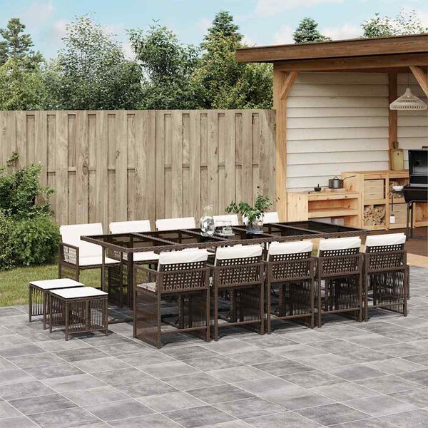 vidaXL Ensemble &agrave; manger de jardin avec coussins 15 pcs marron rotin